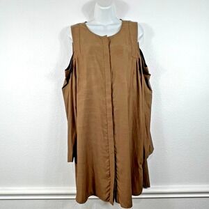 BCBGMAXAZRIA Tunic Top Cold Shoulder Hidden Button Brown Earthy Women's‎ Large